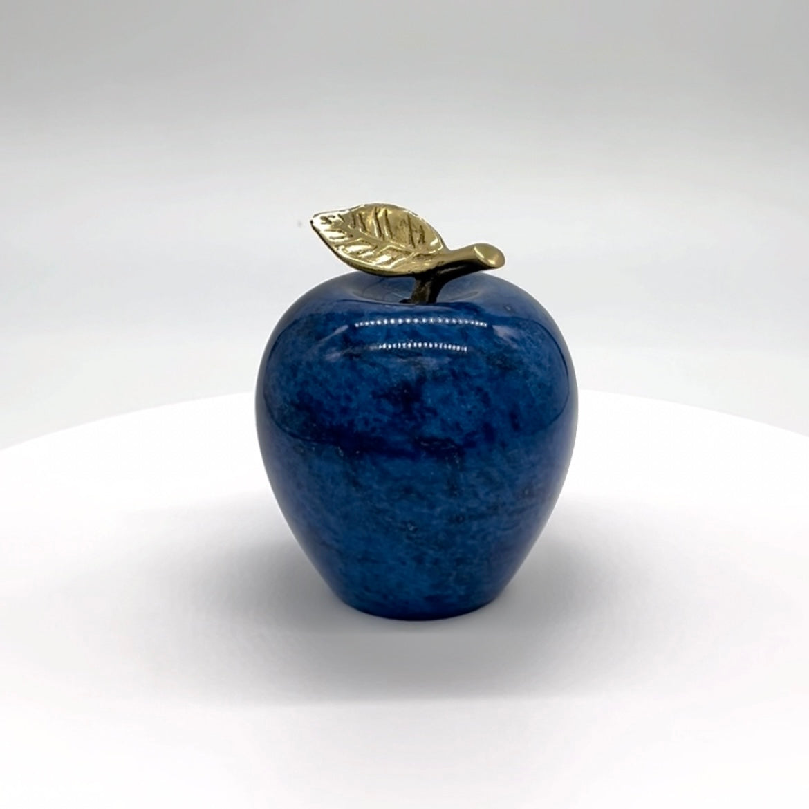 Cobalt blue marble apple with brass stem and leaf 