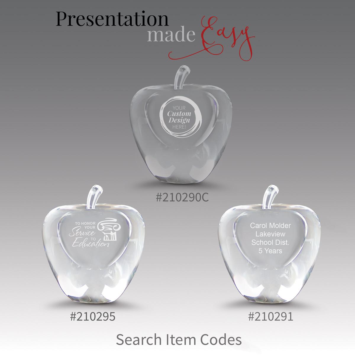 three optic crystal apples