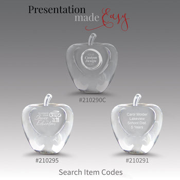 three optic crystal apples