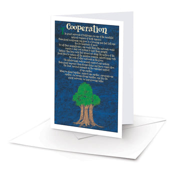 note card with a message of cooperation and envelope