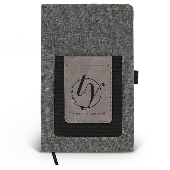 Canvas journal with phone pocket and card holder featuring the inspirational message Thank You.