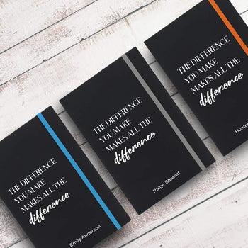 the difference you make black journals with multiple accent colors and personalization