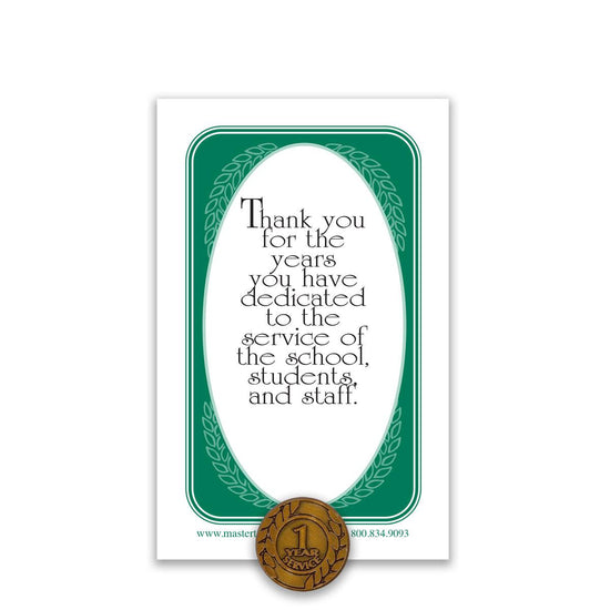 1 Year of Service Antique Gold Tone Lapel Pin with Thank You Message