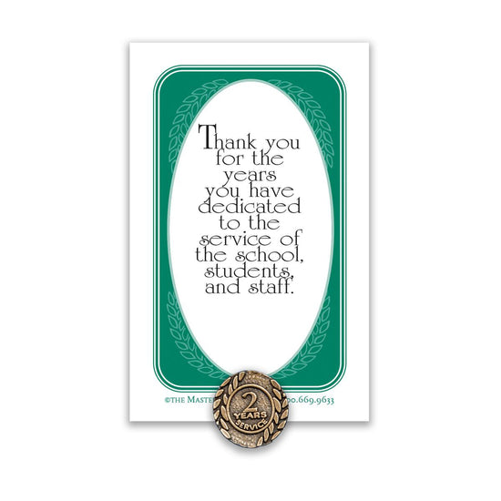 2 Years of Service Antique Gold Tone Lapel Pin with Thank You Message