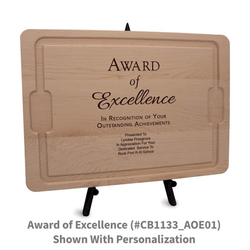 12x17 maple rectangle cutting board with award of excellence message