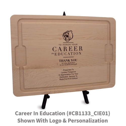 12x17 maple rectangle cutting board with career in education message