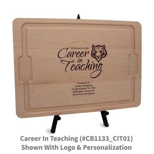 12x17 maple rectangle cutting board with career in teaching message