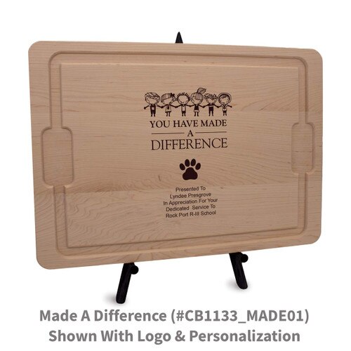12x17 maple rectangle cutting board with made a difference message