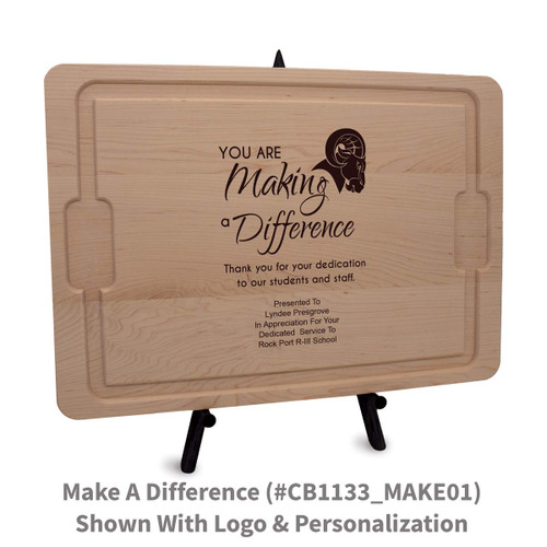 12x17 maple rectangle cutting board with making a difference message