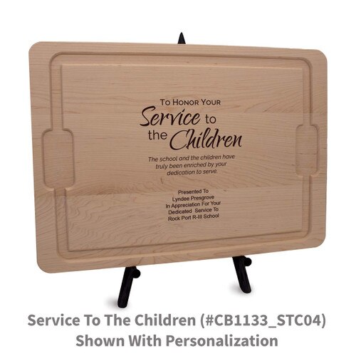 12x17 maple rectangle cutting board with service to the children message