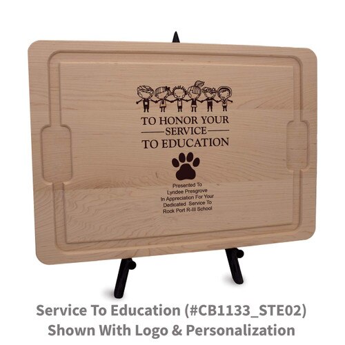 12x17 maple rectangle cutting board with service to education message