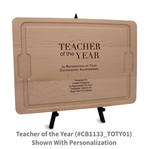 12x17 maple rectangle cutting board with teacher of the year message