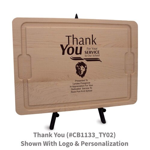 12x17 maple rectangle cutting board with thank you message