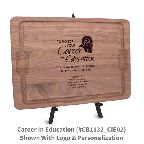 12x17 walnut rectangle cutting board with career in education message