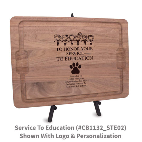 12x17 walnut rectangle cutting board with service to education message