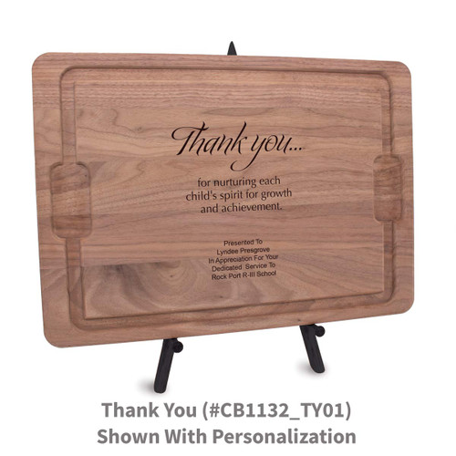12x17 walnut rectangle cutting board with thank you message