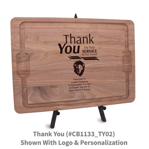12x17 walnut rectangle cutting board with thank you message