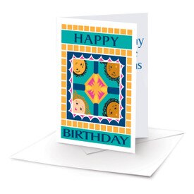 happy birthday note card with 4 kids and an envelope