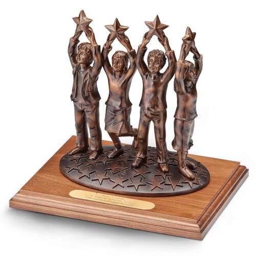 star polisher base award with children holding stars