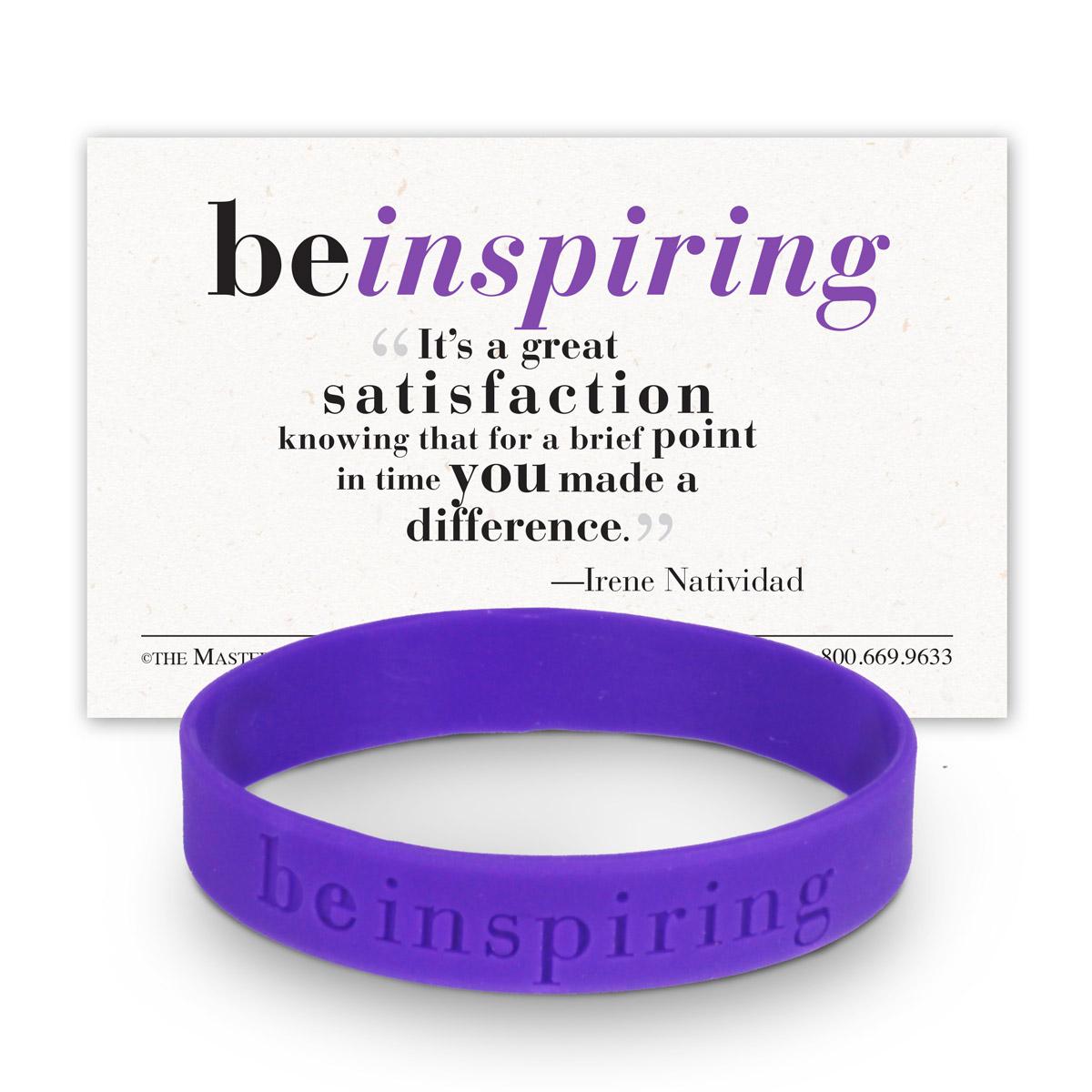 be inspiring purple silicone wristband and message card