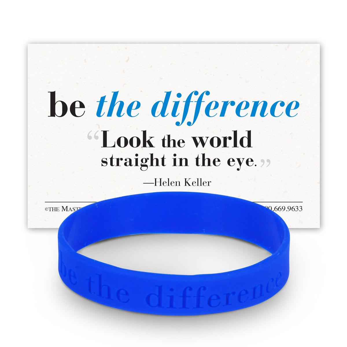 be the difference blue silicone wristband and message card