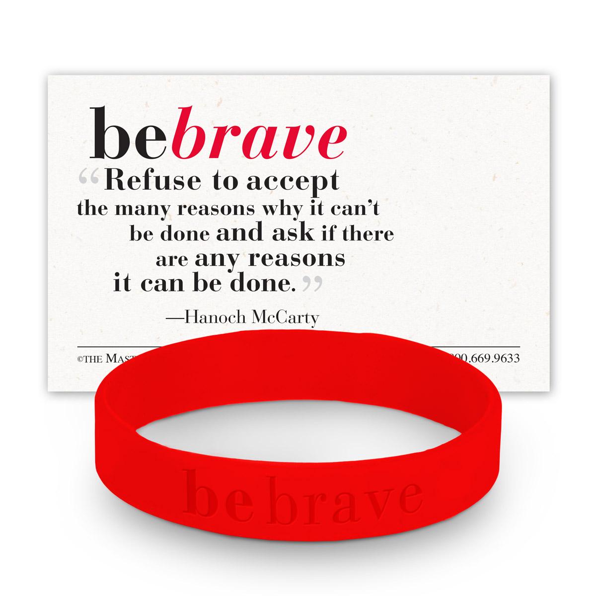 be brave red silicone wristband and message card