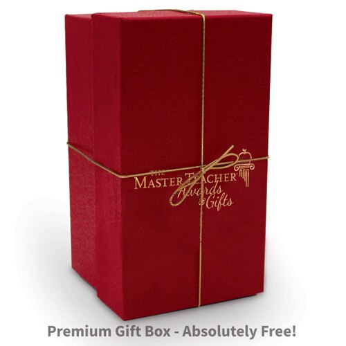 red gift box with gold elastic bow and The Master Teacher logo