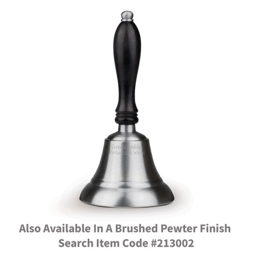 pewter bell with black wooden handle and personalization