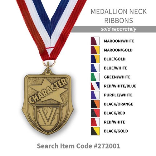 several colors of neck ribbons for the character shield medal