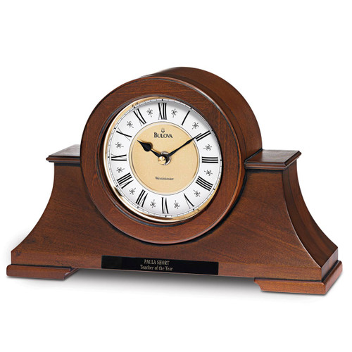bulova cambria solid wood clock with walnut finish and two-tone medal dial