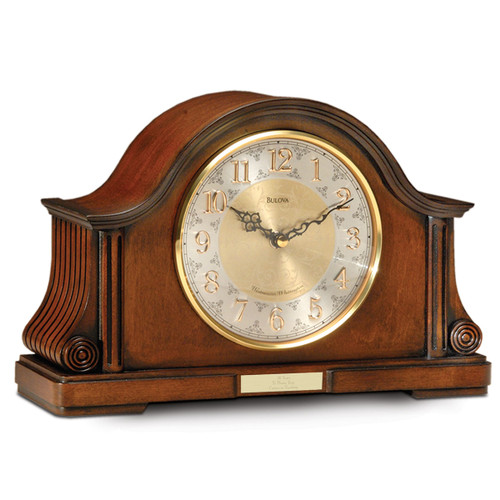 bulova chadborne chiming clock with two-tone metallic face and gold-tone bezel
