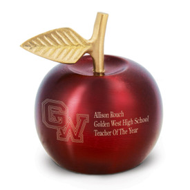 brass apple bell with brushed crimson finish and personalization