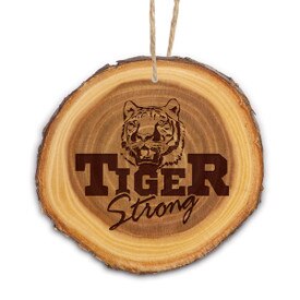 wooden ornament with tiger logo