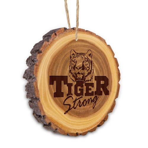 wooden ornament with tiger logo