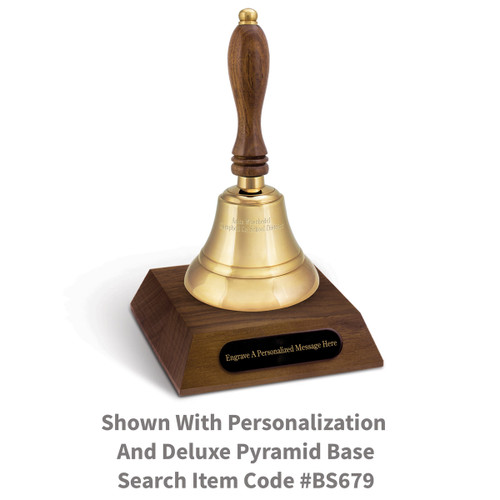 walnut deluxe bell pyramid base with black brass plate and deluxe brass bell
