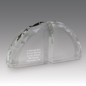 faceted crystal bookends with personalization