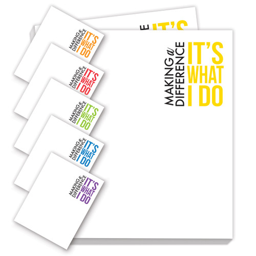 making a difference notepads with six different messages