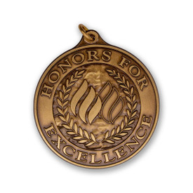 honors for excellence die struck solid brass medallion
