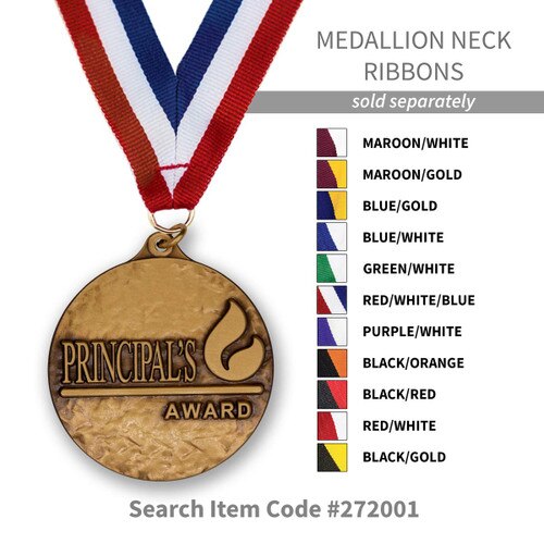 several colors of neck ribbons for the principal's award medal