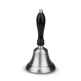 pewter bell with black wooden handle and personalization and logo