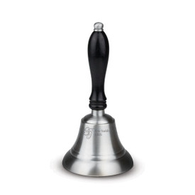 pewter bell with black wooden handle and personalization and logo
