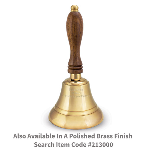 brass bell with wooden handle and personalization
