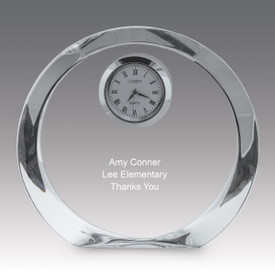 round optic crystal crystal clock with personalization