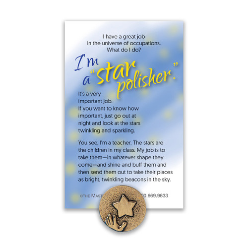 hand and star lapel pin with star polisher message card