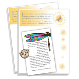 gift package including lapel pin and 2 notepads with dragonfly message for paraeducators