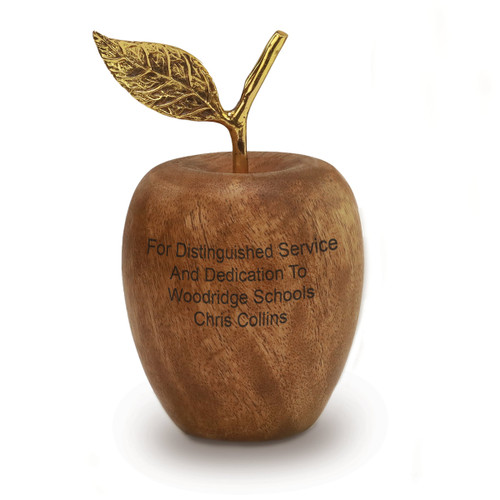 Acacia wood apple featuring a brass stem and leaf.