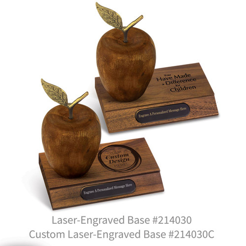 laser engraved walnut bases with acacia wood apples