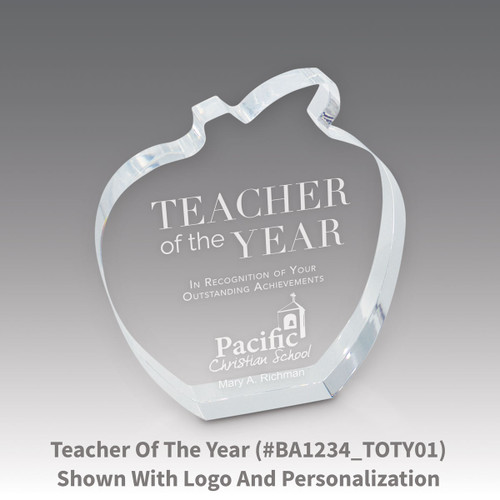 acrylic apple award with teacher of the year laser-engraved message