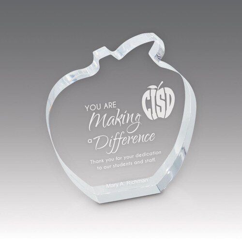 acrylic apple award with making a difference laser-engraved message
