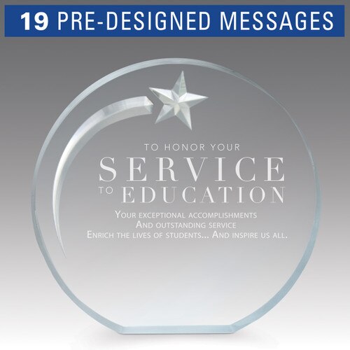 service to education message on an acrylic shooting star award